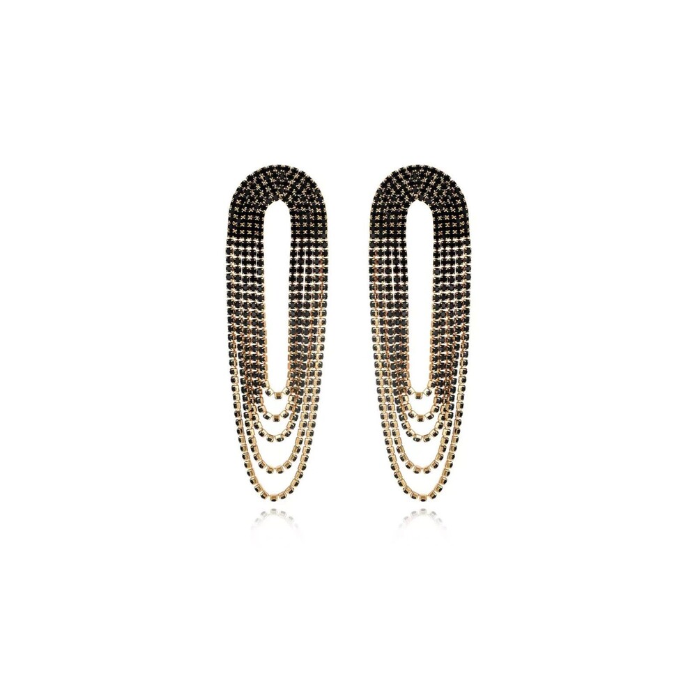 Ettika Glass Drape Fringe Earrings 18K Gold Plated Brass Sparkly Chandelier